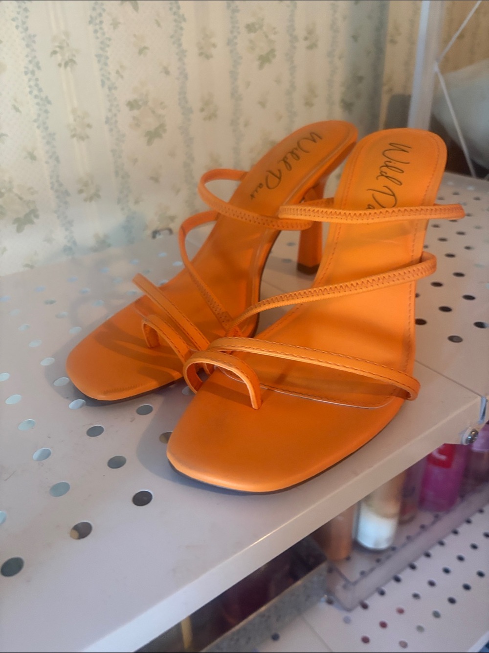 Wild Rose Vibrant Orange Strappy Block Heel Sandals